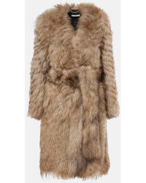 JACQUES WEI Herringbone Shearling Wrap Coat - Natural