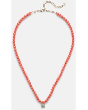 Sydney Evan Evil Eye 14kt Gold And Coral Beaded Necklace With Diamonds - Red