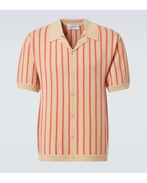 King & Tuckfield Striped Knitted Wool Bowling Shirt - Pink