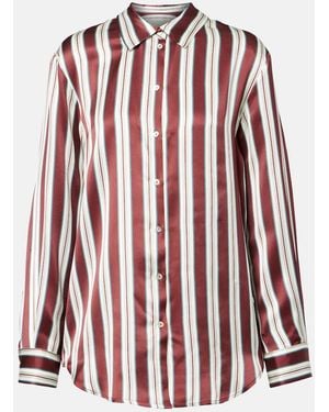 Asceno Striped Silk Satin Pyjama Shirt - Red