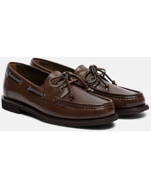 Brunello Cucinelli Monili Leather Boat Shoes - Brown