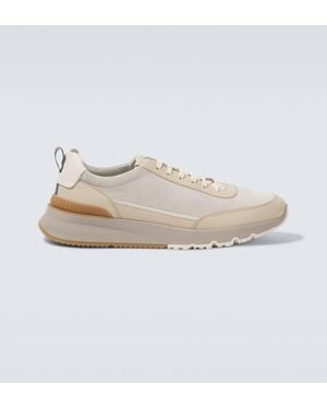 Brunello Cucinelli Leather-Trimmed Suede Sneakers - White