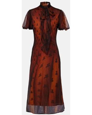 Acne Studios Bow-Detail Printed Sheer Midi Dress - Red