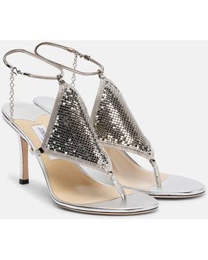 Jimmy Choo The Thong 85 Metallic Leather Sandals - White