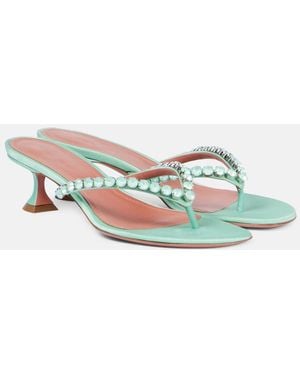 AMINA MUADDI Gigi 45 Embellished Satin Thong Sandals - Green