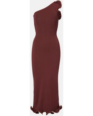 SAME Knitted Ruffled Midi Dress - Red