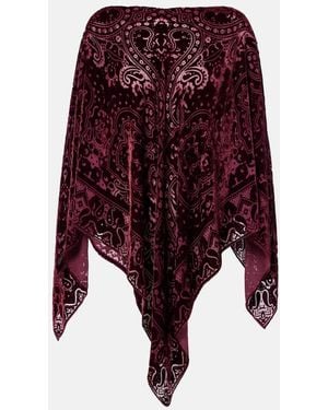 Etro Paisley Silk-Blend Velvet Poncho - Purple