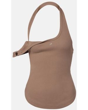 Courreges Undressed 90's Ribbed-Knit Cotton Top - Brown