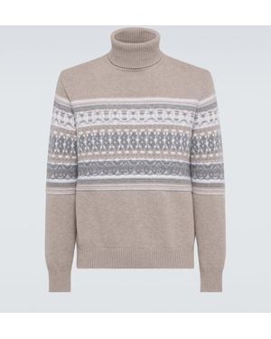 ZEGNA Jacquard Cashmere Turtleneck Sweater - Grey