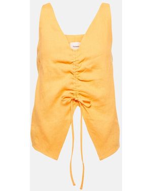 Nanushka Ruched Linen Top - Yellow