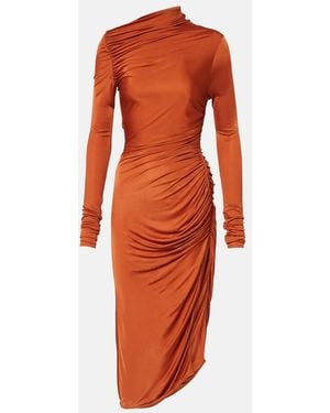Rick Owens Svita Ruched Satin Jersey Midi Dress - Orange
