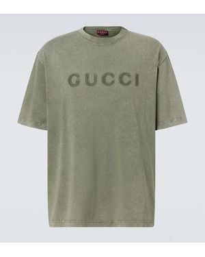 Gucci Distressed Logo Cotton T-Shirt - Green
