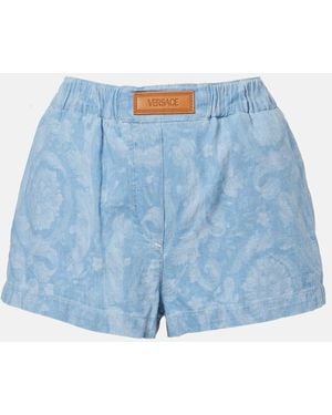 Versace Barocco Denim Chambray Shorts - Blue
