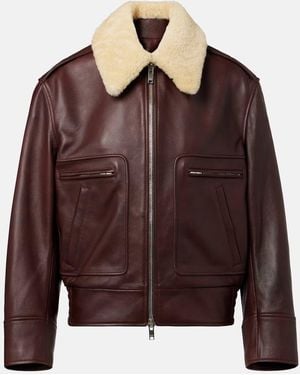 Bottega Veneta Shearling-Trimmed Leather Jacket - Brown