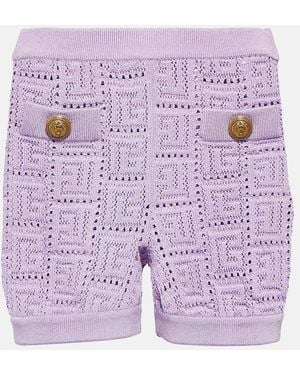 Balmain Ladies Openwork Knit Monogrammed Shorts, Brand Size 34 (Us - Purple