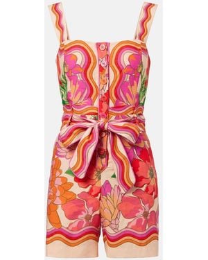 FARM Rio Spring Affair Printed Linen-Blend Romper - Red