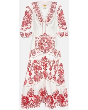 FARM Rio Richelieu Embroidered Cotton Maxi Dress