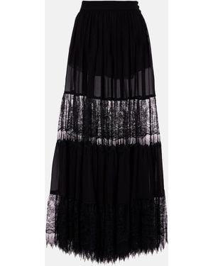Chloé Lace-Trimmed Tiered Silk Maxi Skirt - Black