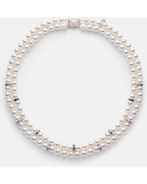 Mikimoto 18Kt Necklace With Akoya Pearls And Sapphires - Metallic