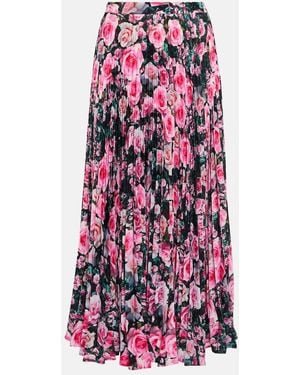 Christopher Kane Floral High-Rise Pleated Midi Skirt - Red
