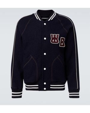 Wales Bonner October Embroidered Wool Varsity Jacket - Blue