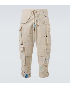 Greg Lauren Painters Printed Cotton Cargo Pants - Natural