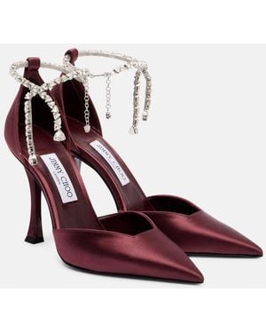 Jimmy Choo Stevie 100 Embellished Satin Pumps - Red