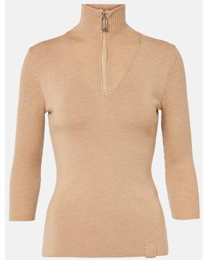 Victoria Beckham Wool-Blend Half-Zip Sweater - Brown