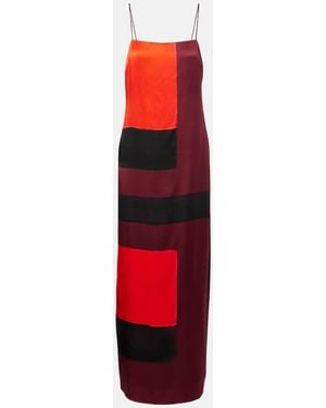 STAUD Mae Printed Silk-Blend Maxi Dress - Red