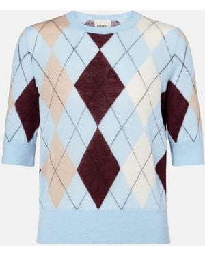 KHAITE Anders Argyle Cashmere And Mohair Top - Blue