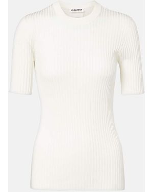 Jil Sander Ribbed-Knit Silk Sweater - White