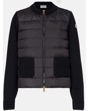 Moncler Down-Paneled Virgin Wool Cardigan - Black