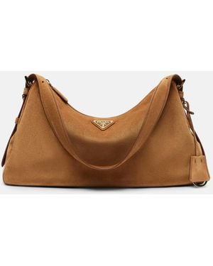 Prada Aimee Medium Suede Shoulder Bag - Brown