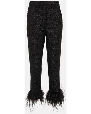 Rebecca Vallance Jourdan Feather-Trimmed Boucle Pants - Black