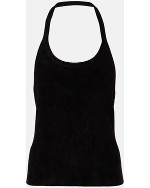 Stouls Cherry Halterneck Suede Top - Black