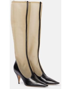 The Row Mesh And Leather Knee-High Boots - Natural
