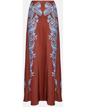 La DoubleJ Sleek Printed Silk Twill Maxi Skirt - Red