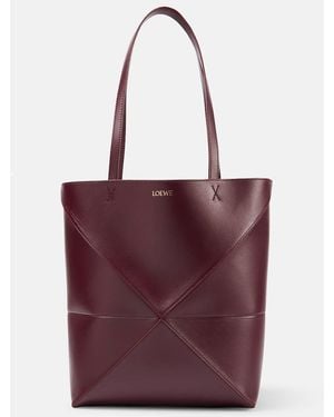 Loewe Puzzle Fold Medium Leather Tote Bag - Red