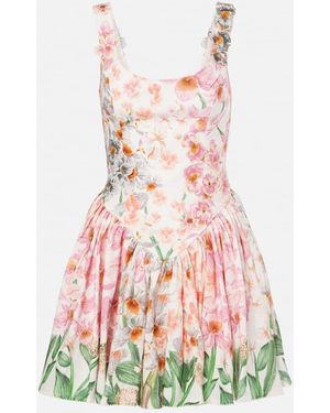 Agua Bendita Pluma Jardinera Linen Minidress - Red