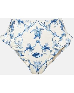 Agua Bendita Jengibre Printed Ruffled Bikini Bottoms - Blue
