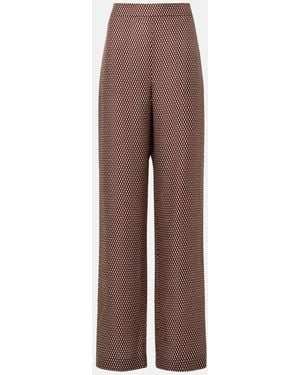 JOSEPH Printed High-Rise Silk Straight Pants - Brown