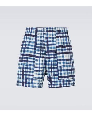 Bottega Veneta Gingham Cotton Bermuda Shorts - Blue