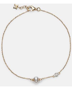 Mateo 14Kt Chain Bracelet With Diamonds And Pearls - Metallic