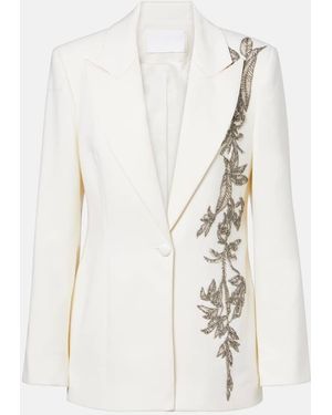 Costarellos Lesia Embellished Wool-Blend Blazer - White