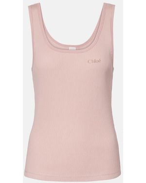 Chloé Logo Ribbed-Knit Cotton Jersey Tank Top - Pink