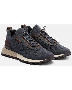 Brunello Cucinelli Runner Suede-Trimmed Sneakers - Blue