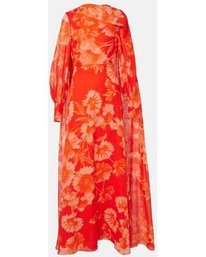 Erdem Caped Floral Silk Gown - Red