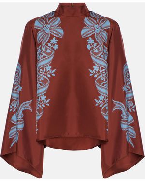 La DoubleJ Make An Exit Floral Silk Twill Blouse - Red