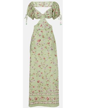 Agua Bendita Cielo Honeysuckle Floral Linen Maxi Dress - Green