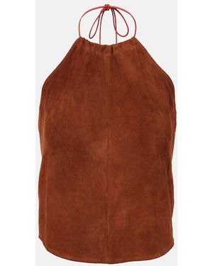 Stouls Halterneck Suede Top - Brown